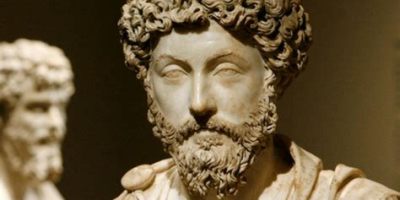 A marble bust of Marcus Aureleus